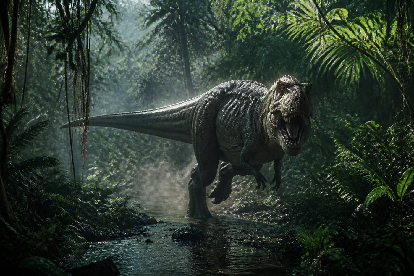 A living dinosaur sprinting through jungle in the Giant Beast Island survival game